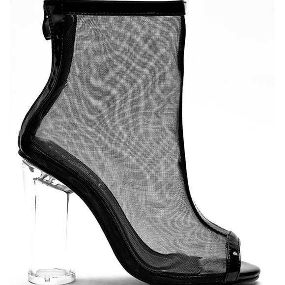 Black Mesh Peep Toe lucite heels. - Picture 4 of 9